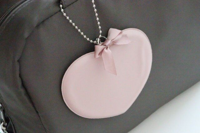 リボン付PVCハートキーホルダー（ピンク、ブルー） 使用例