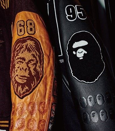 BOUNTY HUNTERデザイナー・HIKARUさんの“MY BAPE®” LOST ORGYVARSITY JACKETとBAPE®×BOUNTY HUNTERVARSITY JACKETのアーム部分