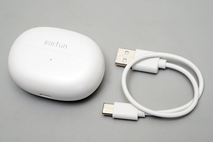 付属品はイヤホン本体、充電ケース、USBケーブルと非常にシンプル。