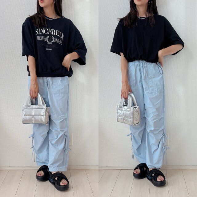 オーバーサイズより短丈でスタイルアップ