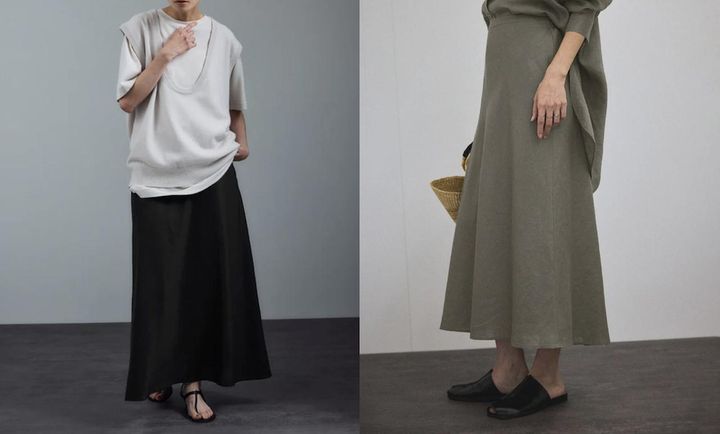 画像: リネン バイアス スカート＜ジェントル リネン＞（ブラック / グレー）各¥22,000（ともにサロン アダム エ ロペ）