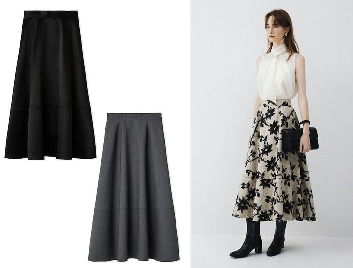 画像: バリエーションサーキュラーロングスカート（ブラック / グレー / アイボリー）各¥19,800（すべてフレイ アイディー）