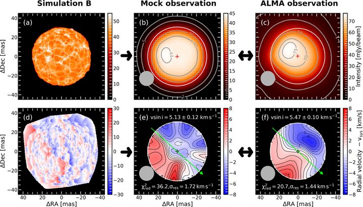 ベテルギウスの表面と光スペクトルの分布図