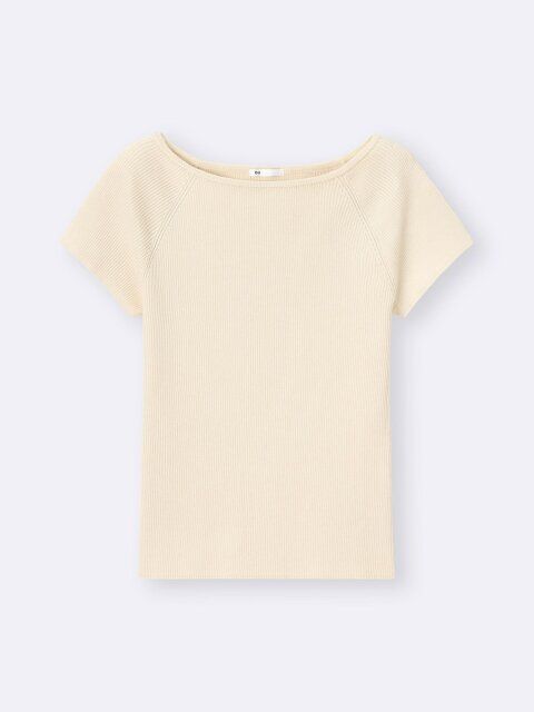 2025guリブニットボートネックプルオーバー