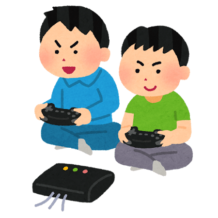 据置型ゲーム機で遊ぶ子供達のイラスト