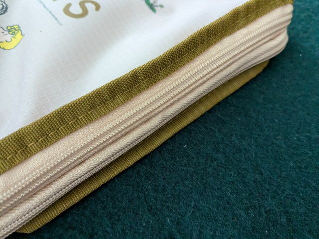 大きく開くボックス形。フタ裏にメッシュポケット付きの内装