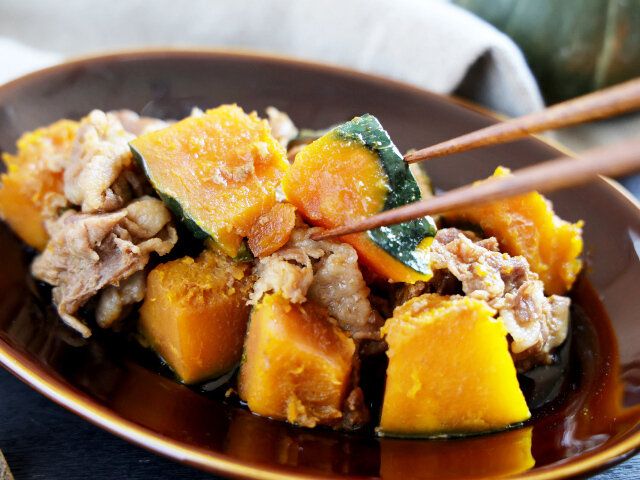 かぼちゃと豚肉の甘辛レンジ煮