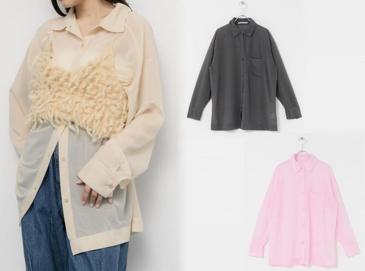 画像: シアールーズシャツ（ベージュ / チャコール / ピンク）各¥6,600（すべてケービーエフ）