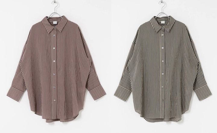 画像: ストライプオーバーシャツ（チャコール / ベージュ、バーガンディ / グレージュ）各¥9,350（ともにアーバンリサーチ ドアーズ）