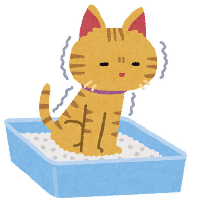 猫砂の上で踏ん張る猫のイラスト