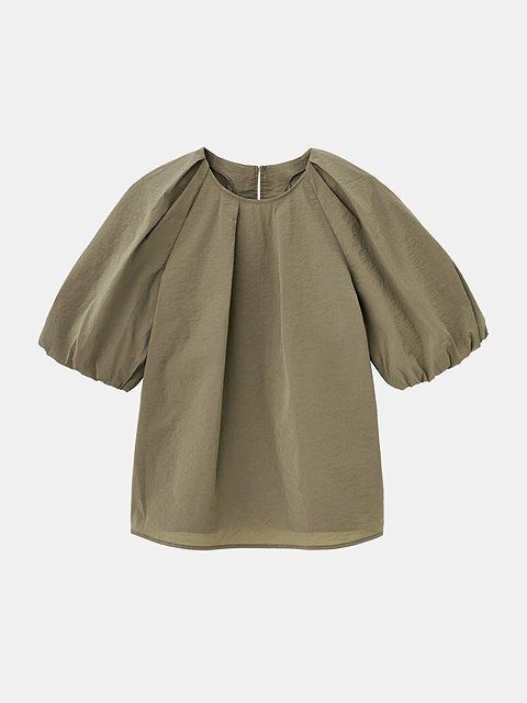 PLSTのハイストレッチナイロンパフスリーブブラウス