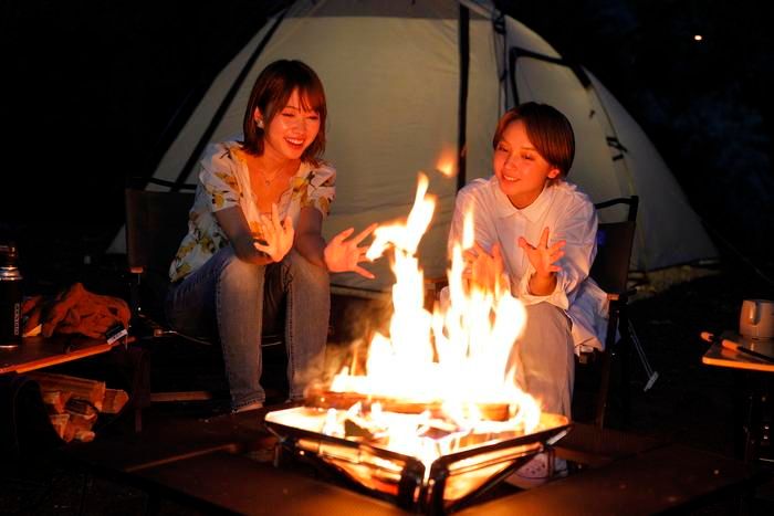 焚き火の火が大きく、安定したところ。