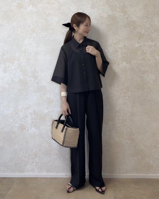 着回しコーデ①全身黒でも重くならない夏の大人コーデ