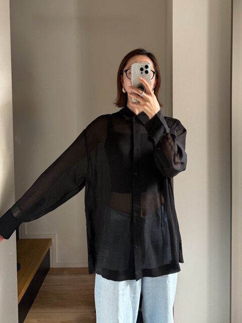 ユニクロ シアーシャツ BLACK XLサイズ 着用
