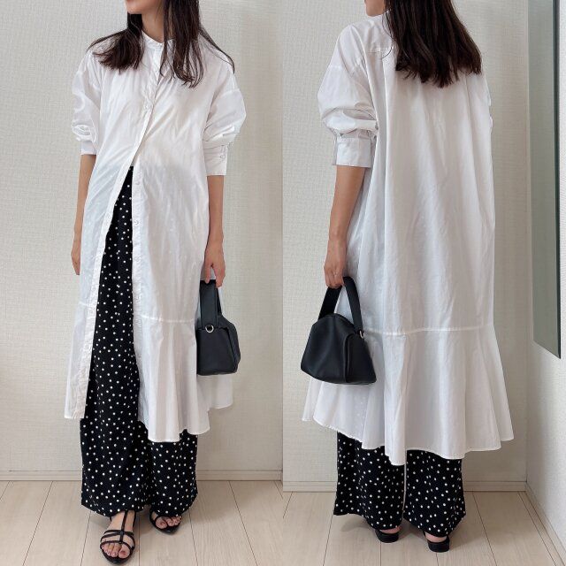 シャツワンピとレイヤードで体型カバーも