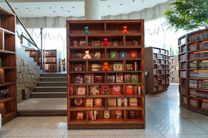 エントランス正面部分。右側はコミック、階段を上った先は書籍コーナー