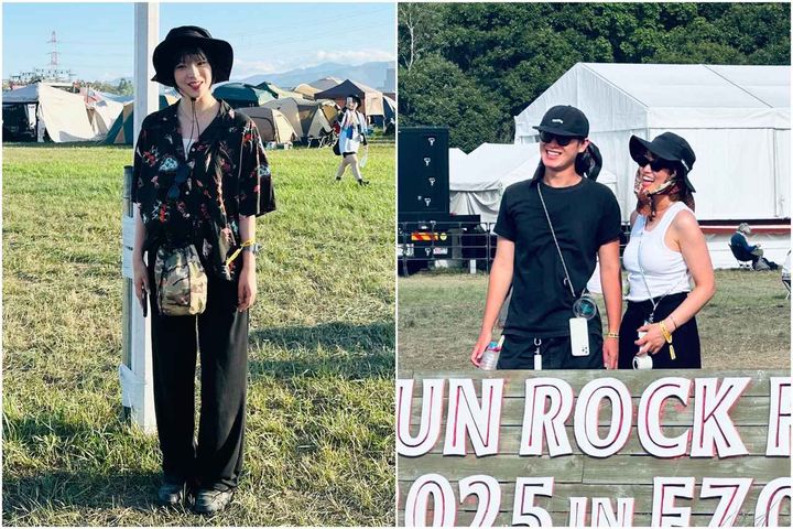 画像: （左）古着のアロハシャツに黒のスラックススタイル。唯一の差し色が真っ赤なリップで潔い・（右）キャップやハットの下にバンダナやスカーフを挟んで頭に巻くスタイルが大流行中！ おしゃれだし、日よけや汗取りも兼ねられるので一石二鳥なのだとか