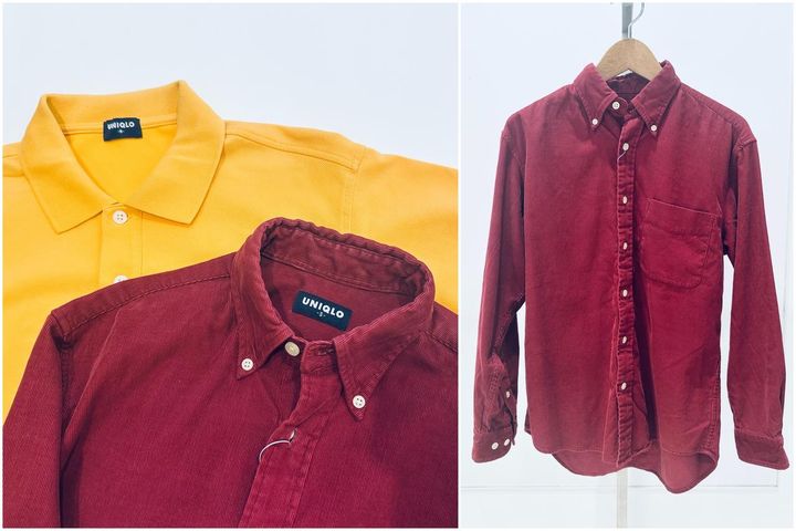 画像: 1990年代後半～2004年ごろまで使用されていた旧ロゴのネームタグ、通称“紺タグ”がついたボタンダウンシャツやポロシャツ www.uniqlo.com