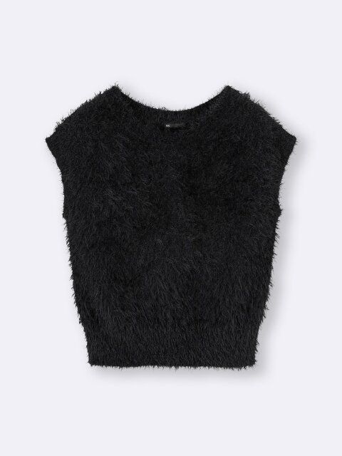 2025gu黒フェザーヤーンニットプルオーバー