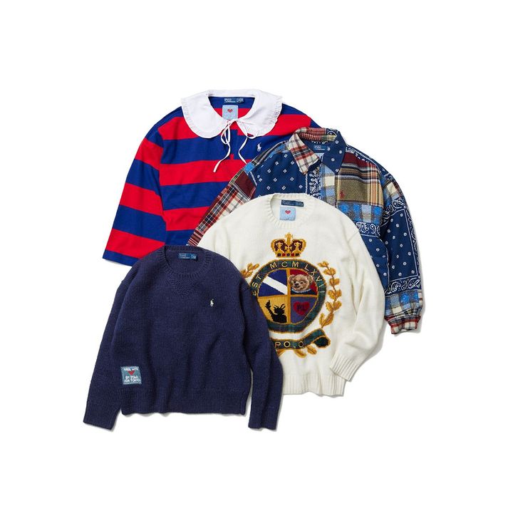 〈上から〉ラッフルカラー ラガーシャツ ￥44,000 パッチワーク ジャケット ￥141,900 クレスト ニット ￥84,700 POLO バックロゴ ニット ￥66,000