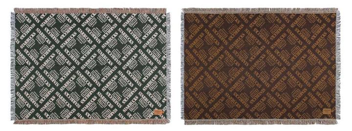 「STARBUCKS STAND by BEAMS ジャカードスローケット」1万7600円 カラー：左から グリーン、ブラウン