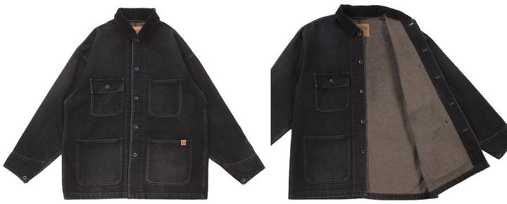 「STARBUCKS STAND by BEAMS ブラックデニムカバーオール」4万4000円 カラー：ブラック サイズ：XS、S、M、L、XL