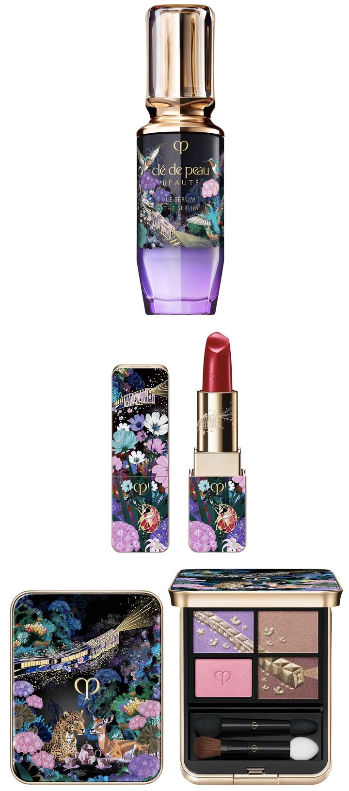 〈上から〉 ル・セラムⅡ 50ml ￥30,800 ルージュアレーブル 527 ￥7,150 オンブルクルールクアドリ 504 ￥10,340（すべて10月21日より限定発売）