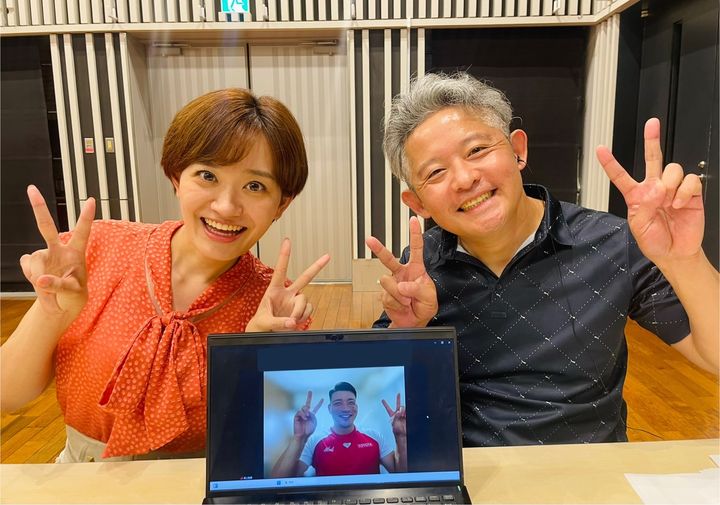 新行市佳アナウンサー、花岡伸和、湯上剛輝選手