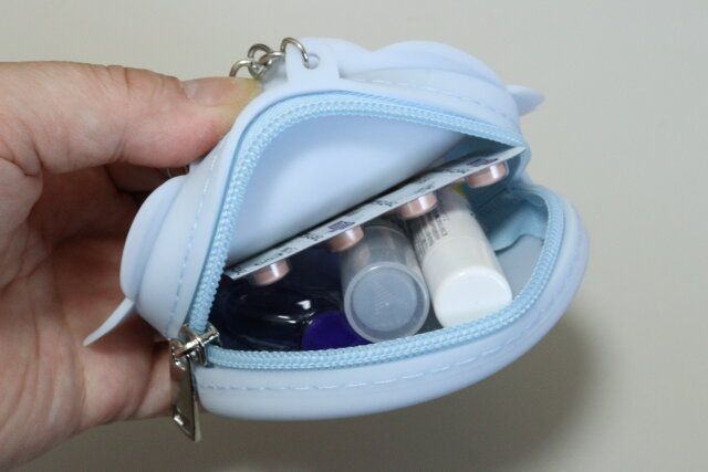 ダイソーのシリコーンポーチ（ミッキー／ミニー）DC9にリップや常備薬を入れる