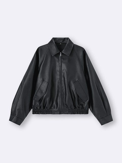 GUのフェイクレザーハリントンジャケット
