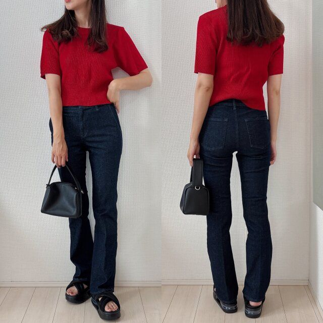 フレアパンツもさらに美脚にみえる