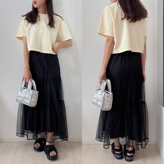 チュールスカートコーデも甘辛コーデに