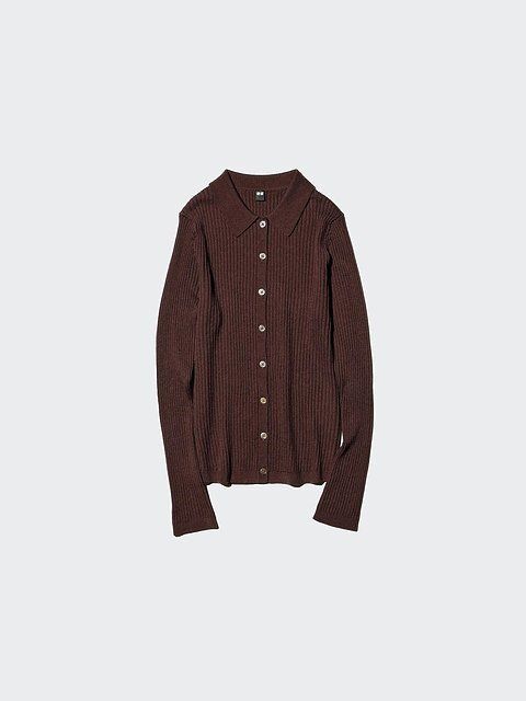 ユニクロのメリノブレンドリブポロカーディガン