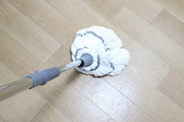 ダイソーの回して水が絞れるモップで掃除する