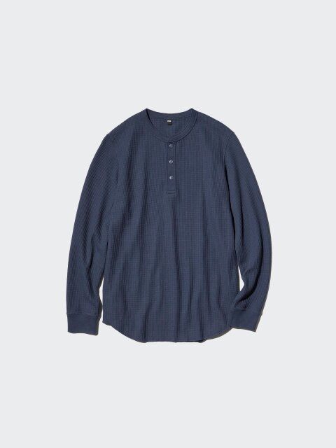 2025秋ユニクロ女性おすすめメンズワッフルヘンリーネックTシャツ