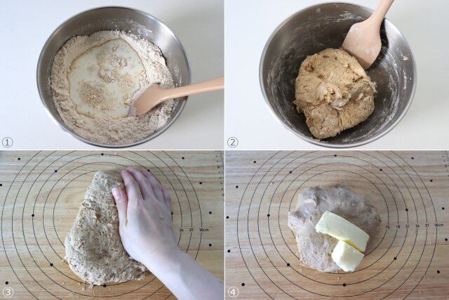 パン生地 材料を混ぜて捏ねる