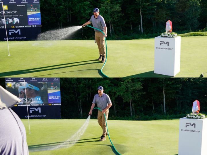 女子プロ、表彰式で危うくびしょ濡れ？グリーンへ散水した深いワケ