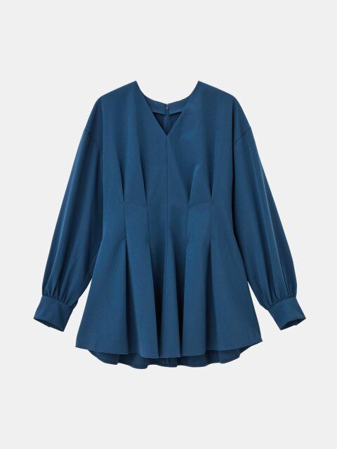 2025plst秋レディースVネックペプラムブラウス