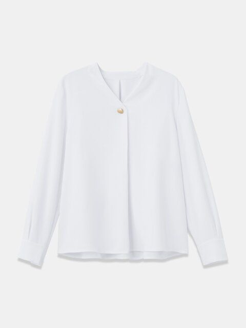 2025plst秋レディースUVカットVネックオーバルパーツブラウス