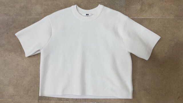 ユニクロ ウォッシャブルミラノリブセーター半袖 OFF WHITE