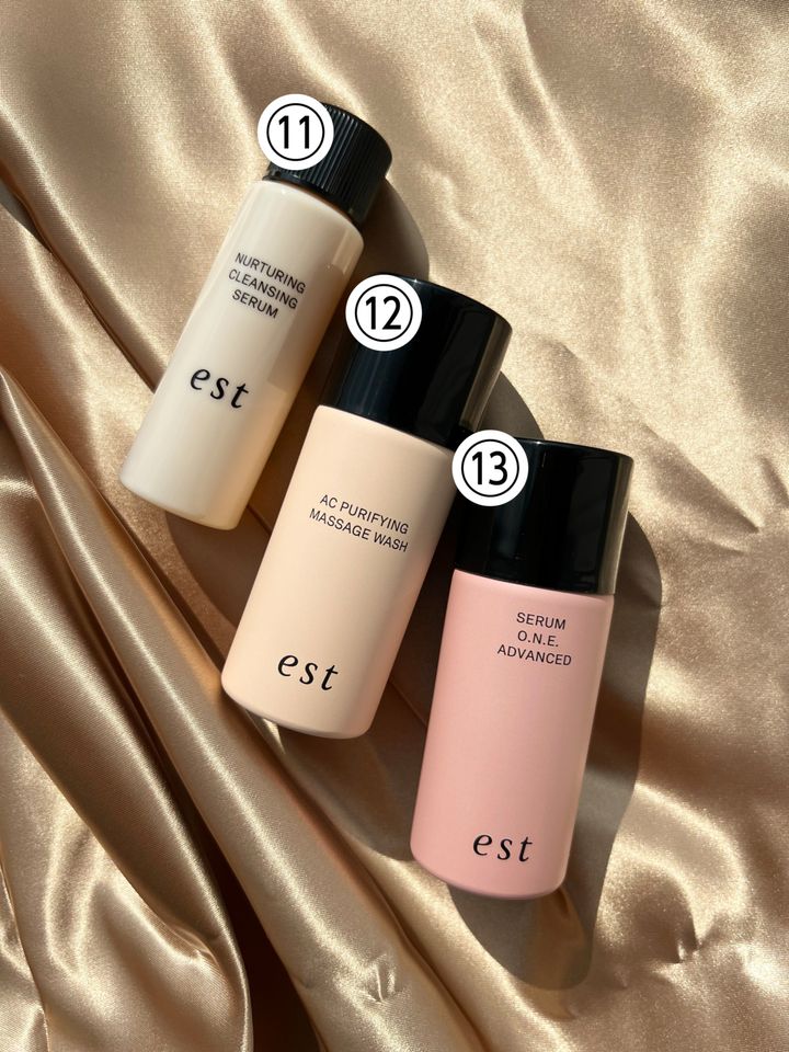 ⑪エスト ナーチャリング クレンジングセラム⑫エスト AC ピュリファイ マッサージウォッシュ⑬エスト セラム ワン アドバンスド