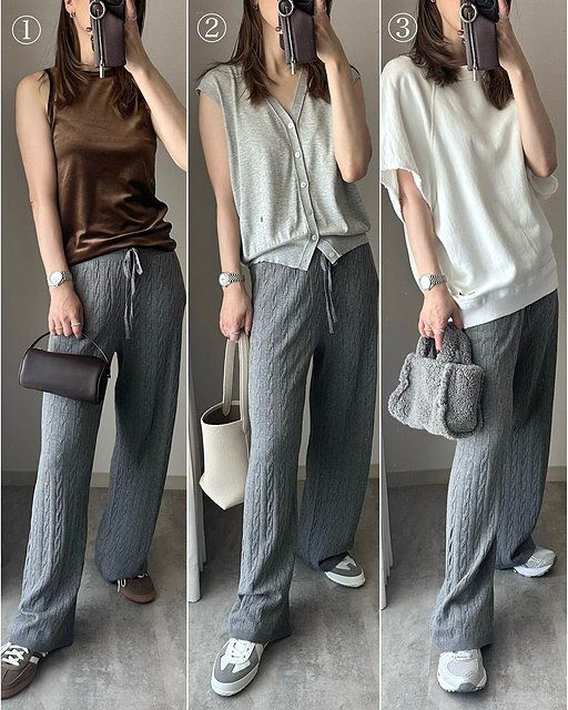 ユニクロのウォッシャブルニットケーブルパンツコーデ1