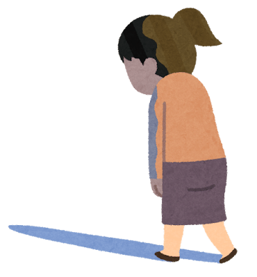 とぼとぼ歩いている人のイラスト（女性）