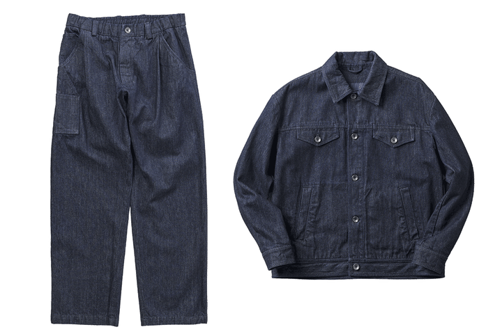 〈HERNO〉のトラッカージャケットとワークパンツ