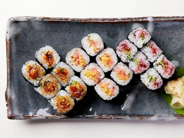 麻布十番『京まる寿司』の細巻き（「穴きゅう」、「とろたく」、「梅きゅう」）