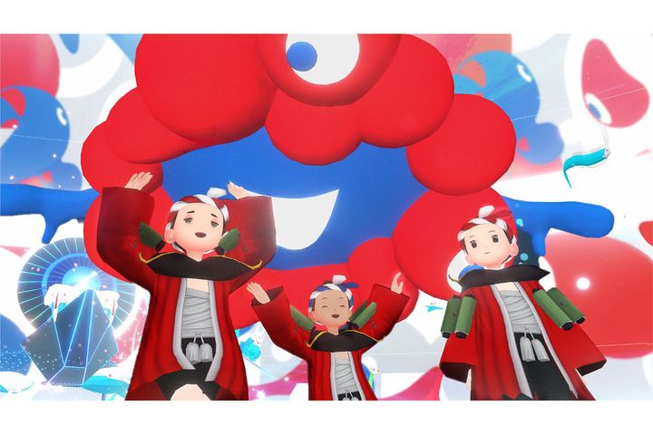 バーチャル万博限定の夜のパレード。ミャクミャクと一緒にパレードを楽しめます。