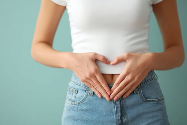 短鎖脂肪酸が免疫力のカギ？食物繊維と乳酸菌で整える腸のチカラ お腹を抑える女性