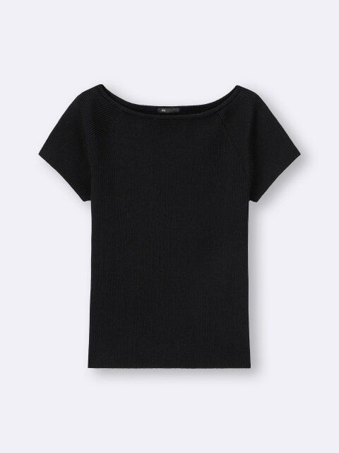 2025gu女性おすすめリブニットボートネックプルオーバー