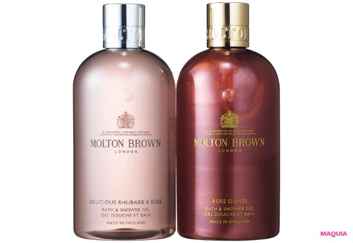 櫻坂46 守屋麗奈 モルトンブラウン （左）デリシャス ルバーブ＆ローズ バス＆シャワージェル （右）同 ローズデューン バス＆シャワージェル