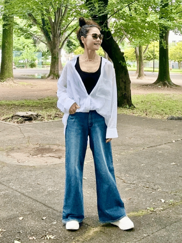 目から入る紫外線をカットするサングラスに長袖シャツ